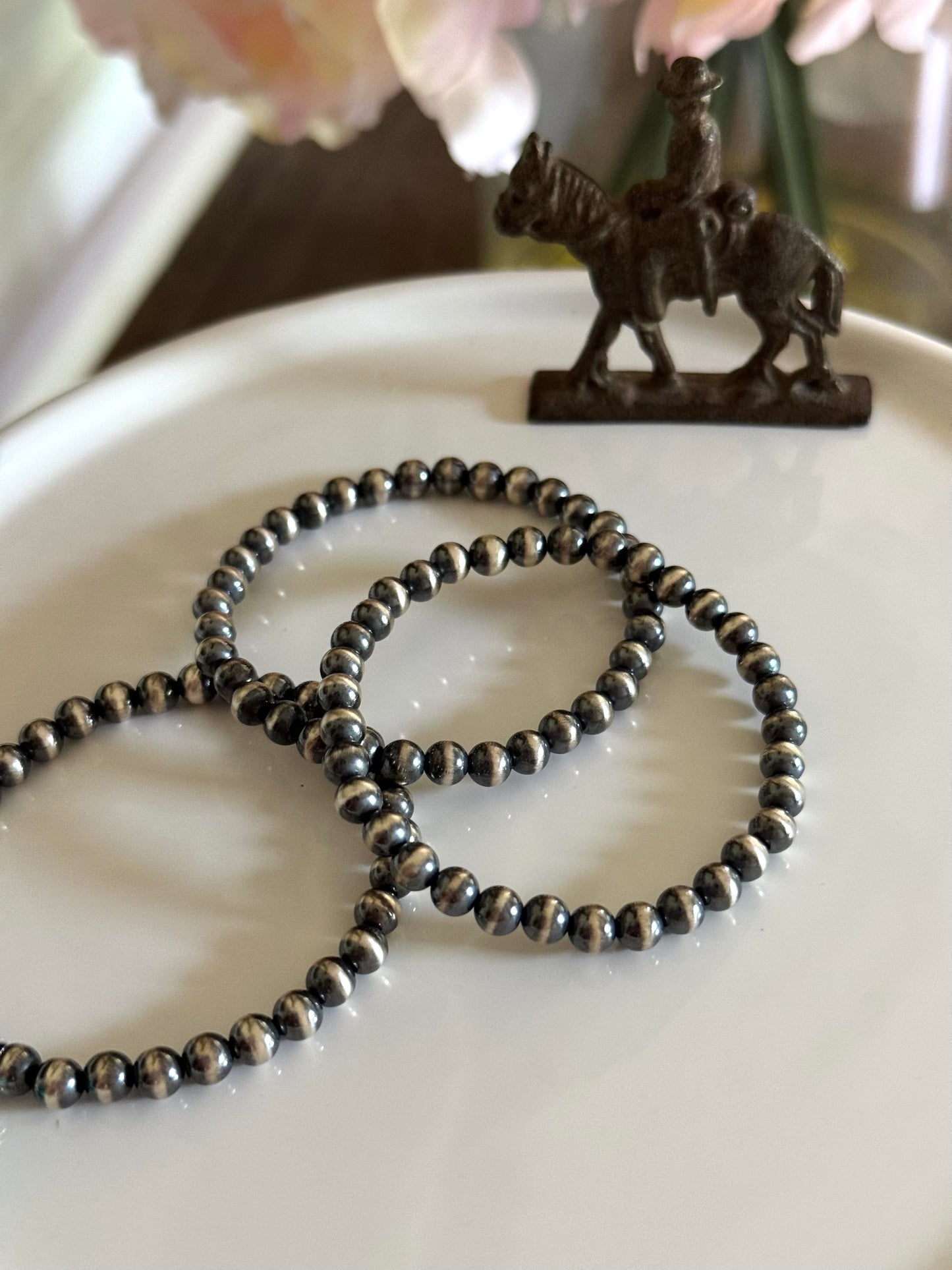 Sterling Silver Round Bead Stretch Bracelet