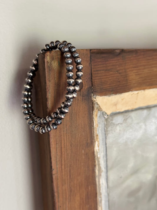 Sterling Silver Round Bead Stretch Bracelet