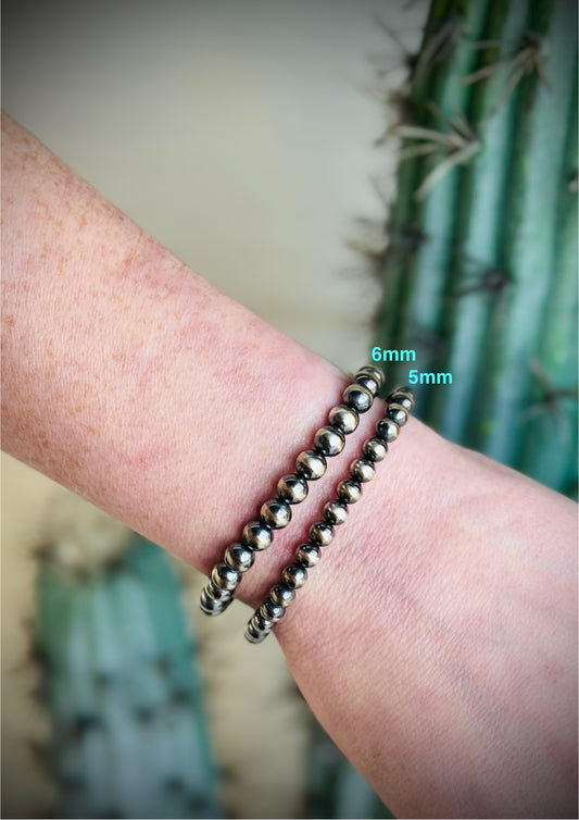 Sterling Silver Round Bead Stretch Bracelet