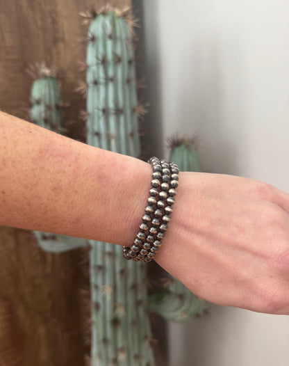 Sterling Silver Round Bead Stretch Bracelet