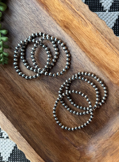 Sterling Silver Round Bead Stretch Bracelet
