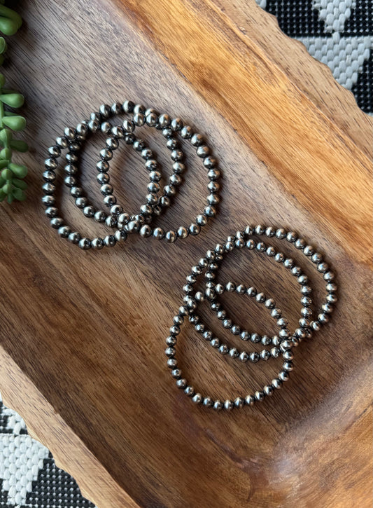 Sterling Silver Round Bead Stretch Bracelet