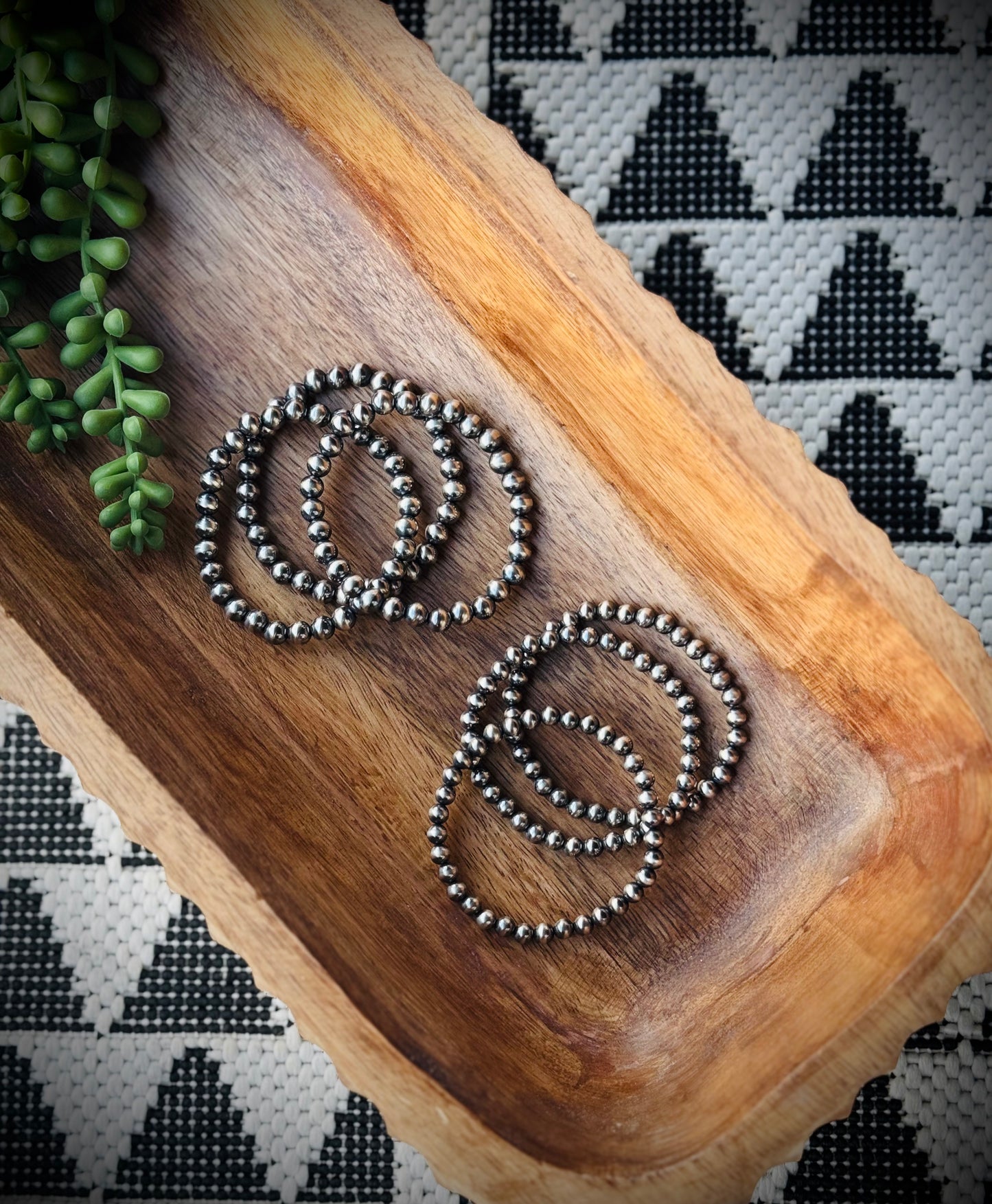 Sterling Silver Round Bead Stretch Bracelet